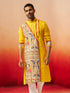 Vastramay Men Yellow Cotton High Neck Digital Print Kurta